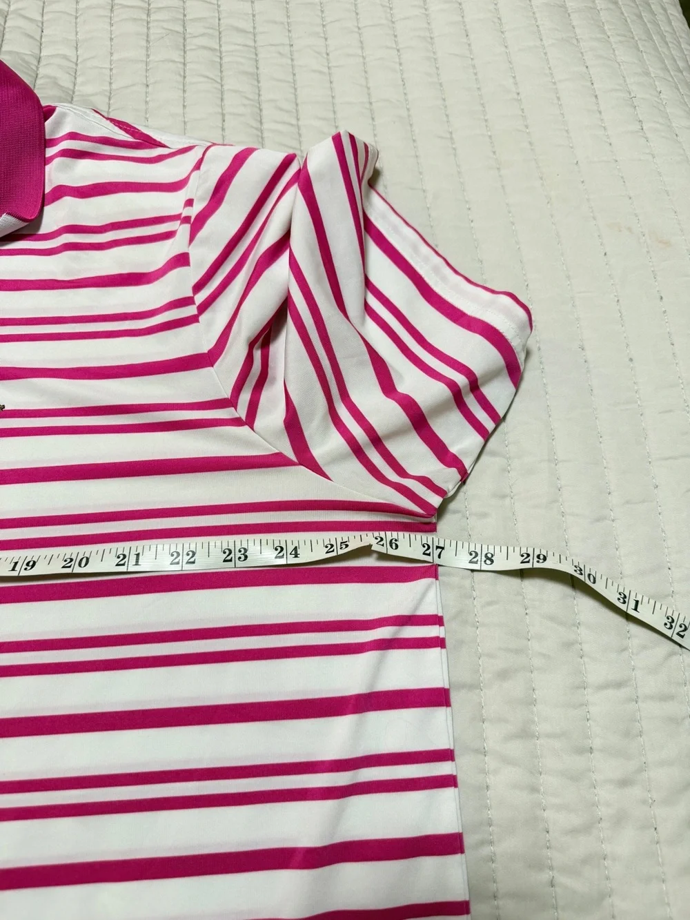 RLX Ralph Lauren Men’s XXL Pink White Striped Performance Golf Polo Shirt